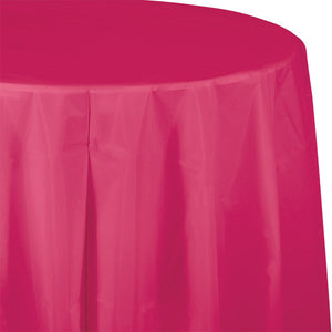Bulk 12ct Hot Magenta Round Plastic 82 inch Table Covers 