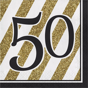 Black And Gold 50th Birthday Napkins, 16 ct by Creative Converting