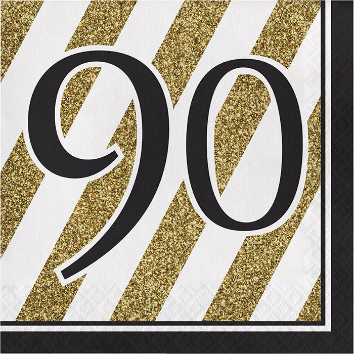 192ct Bulk Black and Gold 90th Birthday Luncheon Napkins by Creative Converting