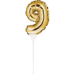 12ct Bulk 9 Gold Number Balloon Cake Toppers