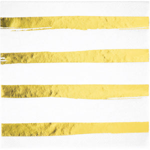 Bulk 192ct White and Gold Foil Striped Luncheon Napkins 