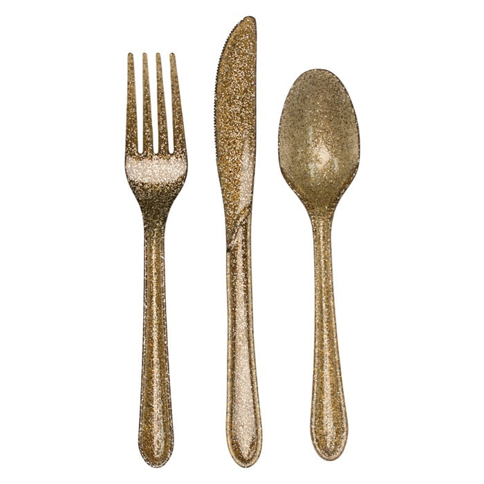 288ct Bulk Gold Glitz Glitter Assorted Cutlery