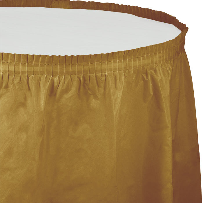 Bulk 6ct Glittering Gold Plastic Tableskirt 29 inch x 14 ft 