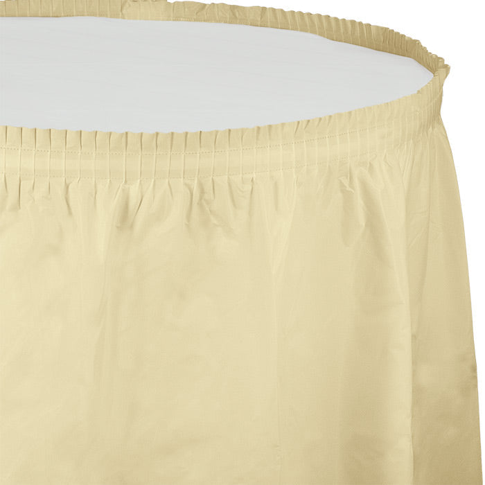 Bulk 6ct Ivory Plastic Tableskirt 29 inch x 14 ft 