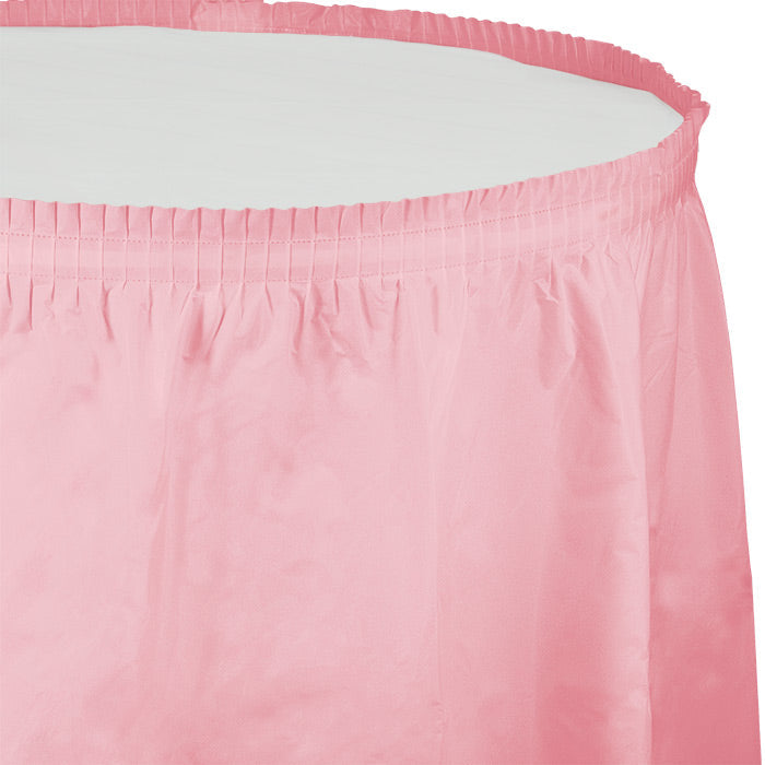 Bulk 6ct Classic Pink Plastic Tableskirt 29 inch x 14 ft 