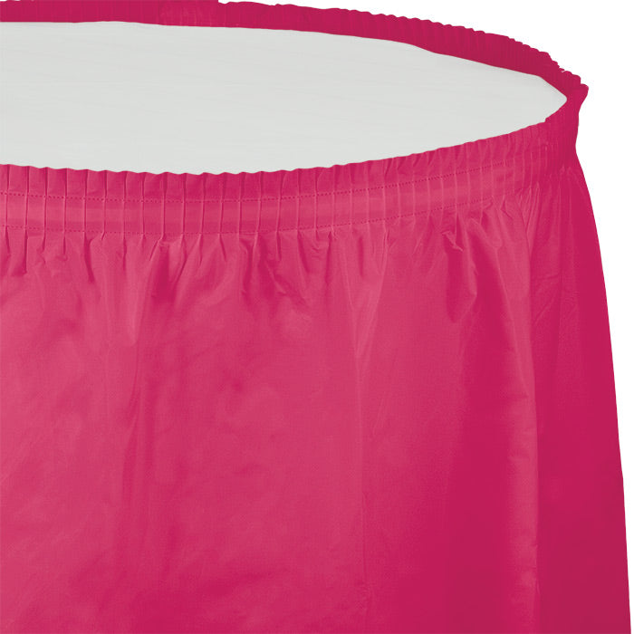 Bulk 6ct Hot Magenta Plastic Tableskirt 29 inch x 14 ft 