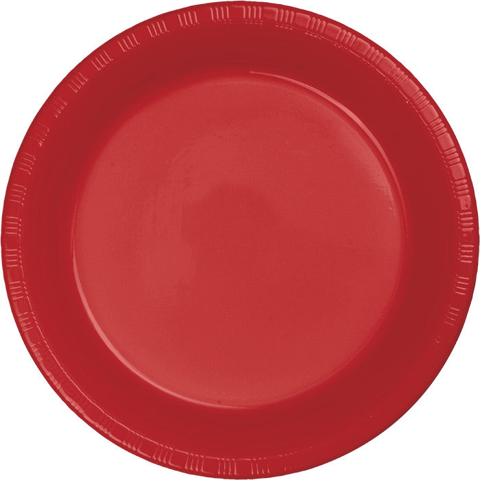 Bulk 240ct Classic Red Plastic Banquet Plates 10.25 inch 