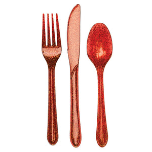 288ct Bulk Red Glitz Glitter Assorted Cutlery