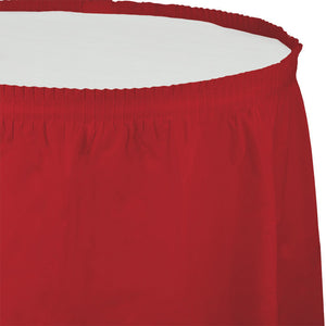 Bulk 6ct Classic Red Plastic Tableskirt 29 inch x 14 ft 