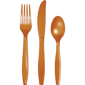 Bulk 288ct Pumpkin Spice Orange Assorted Plastic Cutlery 