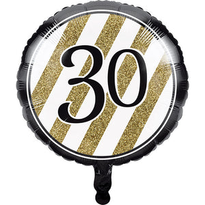 10ct Bulk Black and Gold 30th Birthday Mylar Balloons