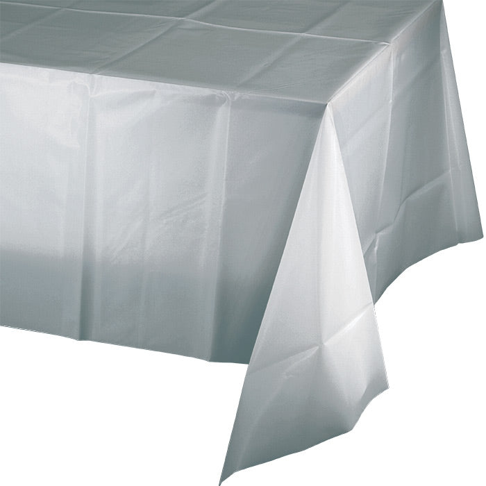 Bulk 12ct Shimmering Silver Plastic Table Covers 54 inch x 108 inch 