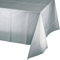 Bulk 12ct Shimmering Silver Plastic Table Covers 54 inch x 108 inch 