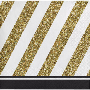 192ct Bulk Black and Gold Beverage Napkins by Creative Converting
