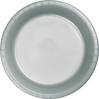 Bulk 240ct Shimmering Silver Plastic Banquet Plates 10.25 inch 