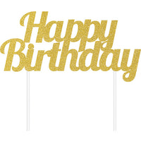 12ct Bulk Gold Glitter Happy Birthday Cake Toppers