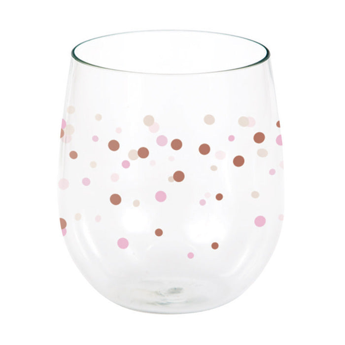 6ct Bulk Rose All Day Polka Dot Plastic Stemless Wine Glasses