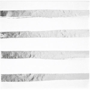 Bulk 192ct White and Silver Foil Striped Luncheon Napkins 
