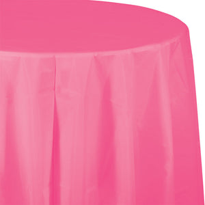 Bulk 12ct Candy Pink Round Plastic 82 inch Table Covers 