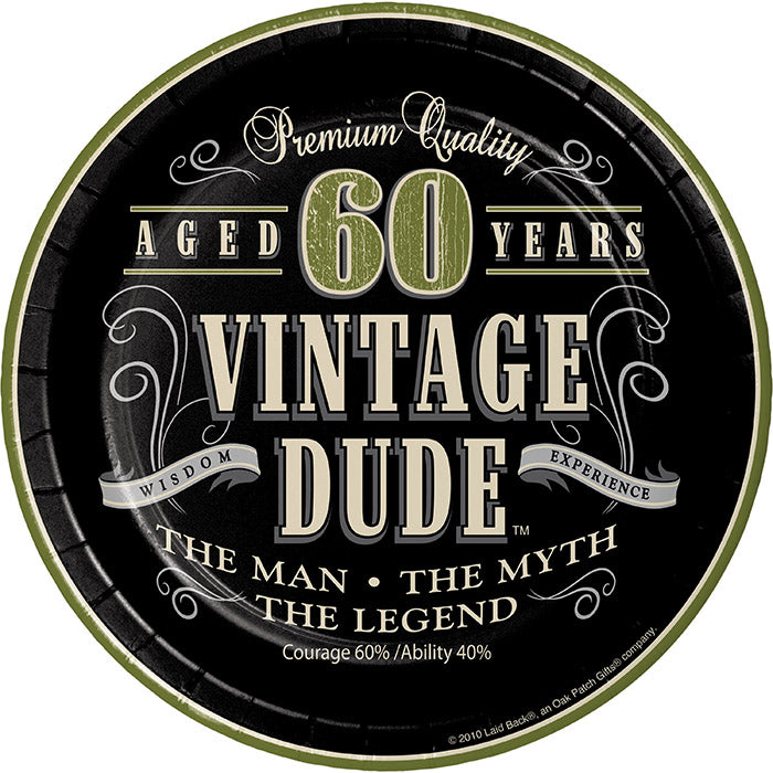 Vintage Dude 60th Birthday Dessert Plates, 8 ct by Creative Converting