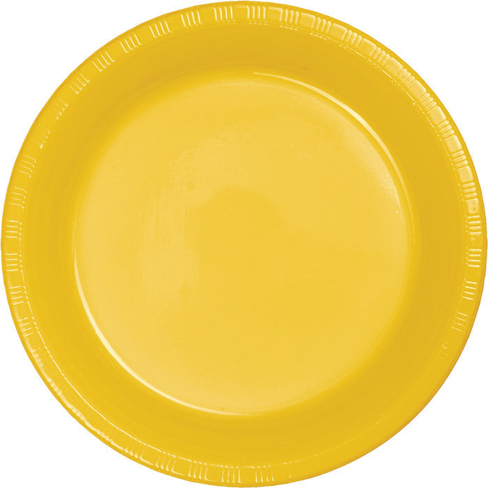 Bulk 240ct School Bus Yellow Plastic Banquet Plates 10.25 inch 