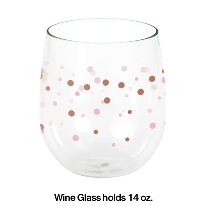 6ct Bulk Rose All Day Polka Dot Plastic Stemless Wine Glasses