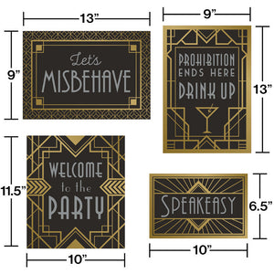 Roaring 20S Wall Signs Decorations Kit, Pack Of 4 Party Decoration