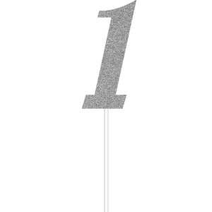 12ct Bulk Silver Number One Cake Toppers