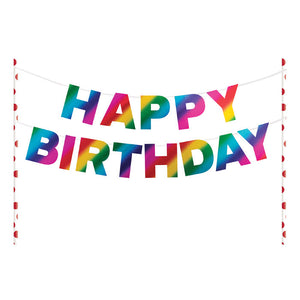 12ct Bulk Rainbow Foil Happy Birthday Cake Banners
