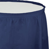 Bulk 6ct Navy Plastic Tableskirt 29 inch x 14 ft 