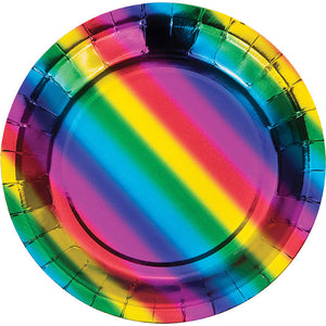 96ct Bulk Rainbow Foil Dessert Plates
