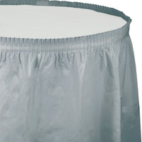 Bulk 6ct Shimmering Silver Plastic Tableskirt 29 inch x 14 ft 