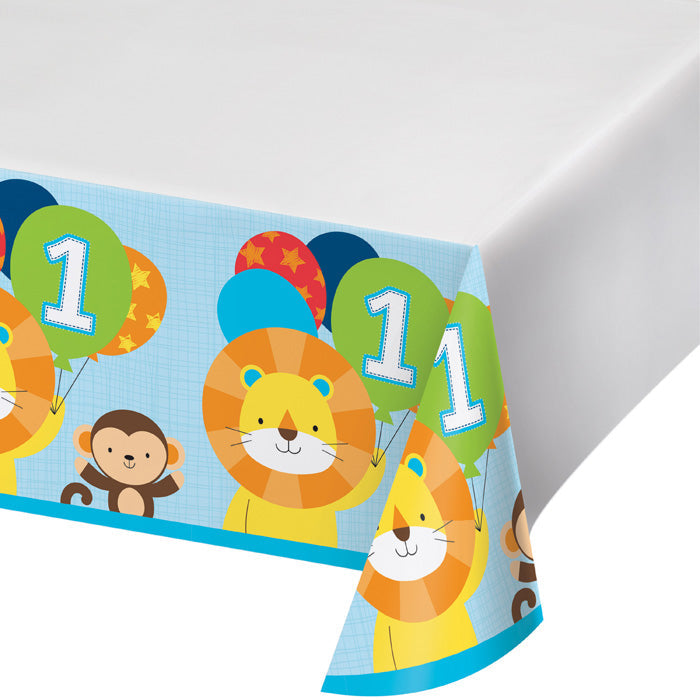One Is Fun Boy Plastic Tablecover Border, 54 inch X 102 inch (6/case)