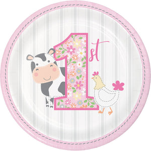 96ct Bulk Farmhouse 1st Birthday Girl Dessert Plates