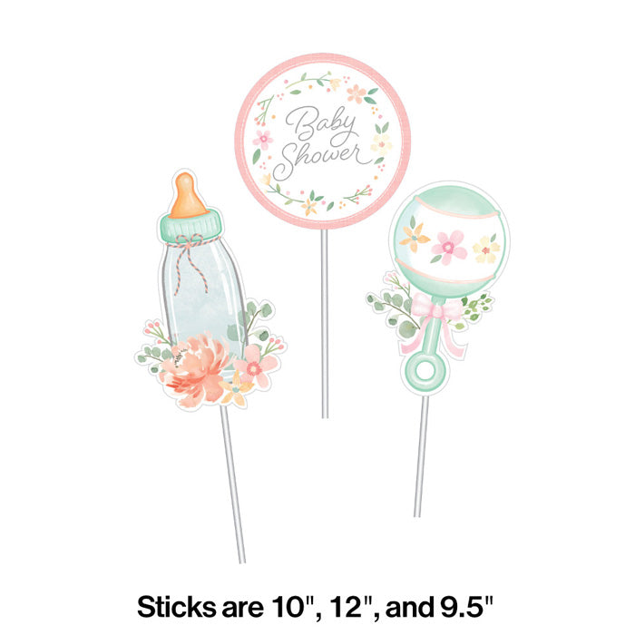 18ct Bulk Country Floral Baby Shower Centerpiece Sticks