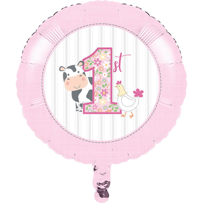 10ct Bulk Farmhouse 1st Birthday Girl Mylar Balloons