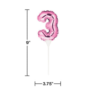 Pink 3 Number Balloon Cake Topper (12/Case) by Creative Converting