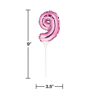 12ct Bulk Pink 9 Number Balloons Cake Toppers