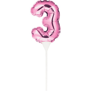 Pink 3 Number Balloon Cake Topper (12/Case)