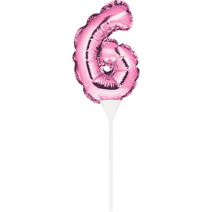 Pink 6 Number Balloon Cake Topper (12/Case)