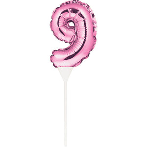 12ct Bulk Pink 9 Number Balloons Cake Toppers