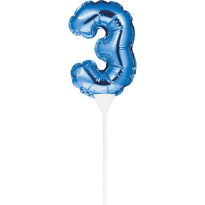 Blue 3 Number Balloon Cake Topper (12/Case)